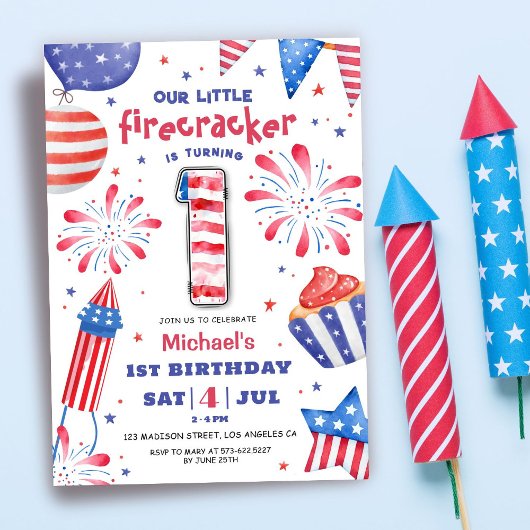 Invitation Firecracker 4 Juillet 1er Anniversaire Patriotique