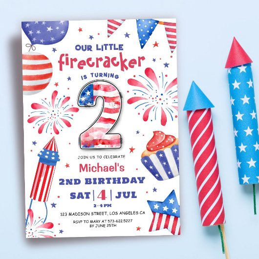 Invitation Firecracker 4 Juillet 2 Anniversaire Patriotique C