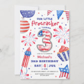 Invitation Firecracker 4 Juillet 3 Anniversaire Patriotic Cut (Devant)