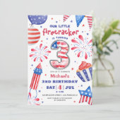 Invitation Firecracker 4 Juillet 3 Anniversaire Patriotic Cut (Debout devant)