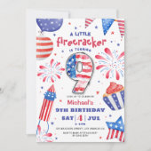 Invitation Firecracker 4 Juillet 9 Anniversaire Patriotic Cut (Devant)
