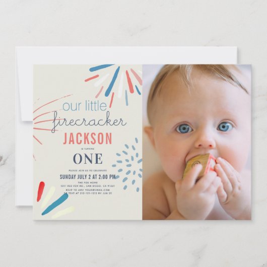 Invitation Firecracker 4 juillet Feu d'artifice Photo 1er ann (Devant)