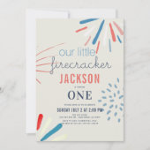 Invitation Firecracker 4 juillet Fireworks 1er anniversaire (Devant)