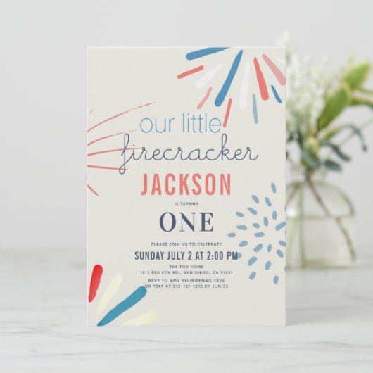 Invitation Firecracker 4 juillet Fireworks 1er anniversaire (Debout devant)