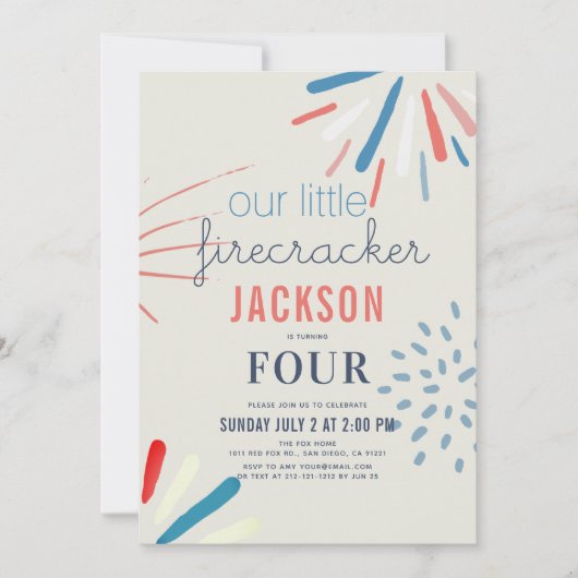 Invitation Firecracker 4 juillet Fireworks Anniversaire (Devant)