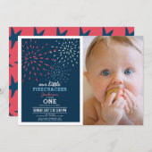 Invitation Firecracker 4 juillet Fireworks Photo Anniversaire (Devant / Derrière)
