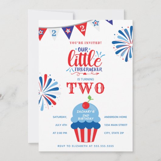 Invitation Firecracker Patriotic 4 juillet 2e anniversaire (Devant)