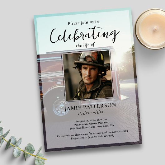 Invitation Firefighter Celebration of Life Photo, Funeral