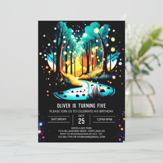 Invitation Fireflies Danse Enchanted Forêt Anniversaire (Debout devant)