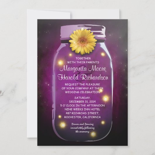 Invitation Fireflies et Mariage Whimsical Mason violet (Devant)