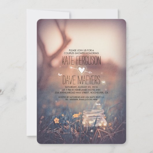 Invitation Fireflies Mason Jar Rustic Garden Couples Douche (Devant)