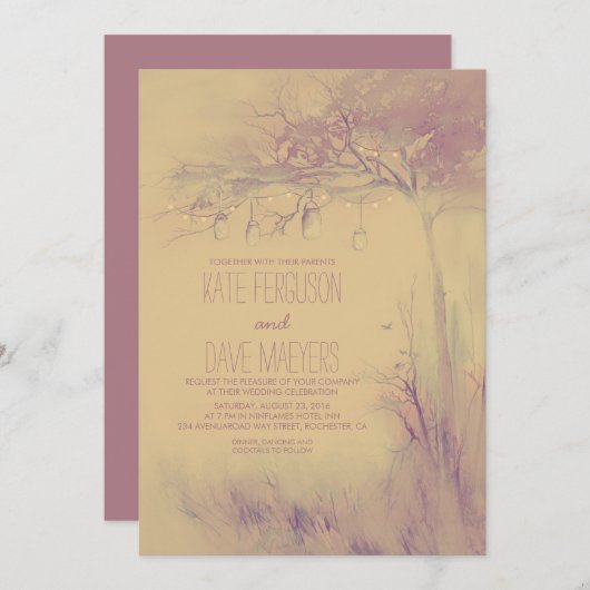 Invitation Fireflies Mason Jars Mariage d'arbre rustique Invi (Devant / Derrière)