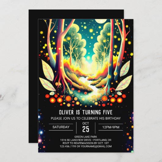 Invitation Fireflies Nightime Adventure Anniversaire (Devant / Derrière)