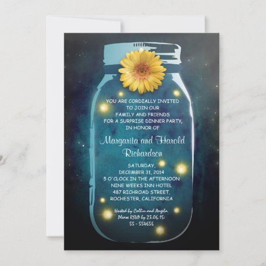 Invitation Fireflies & Rustic Mason Jar Anniversaire Whimsica (Devant)