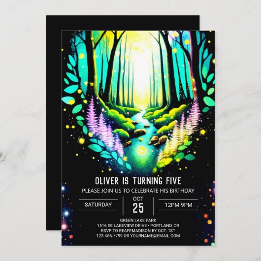 Invitation Firefly Magic Enchanted Woods Anniversaire (Devant / Derrière)
