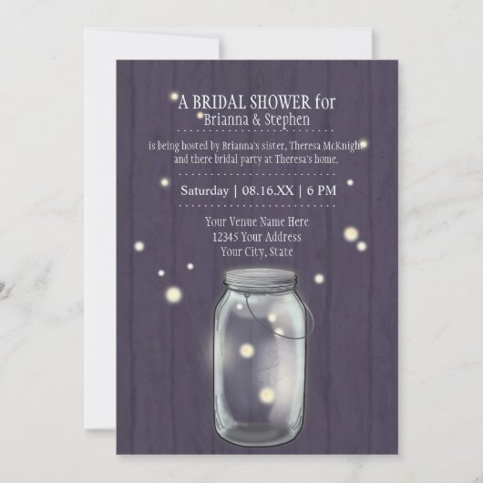 Invitation Firefly Mason Jar Rustic Country Couples Douche (Devant)