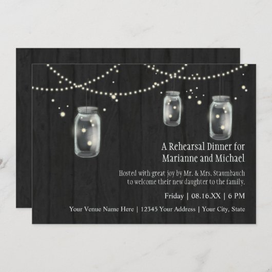 Invitation Firefly Mason Jar Rustic Country Mariages de nuit (Devant / Derrière)