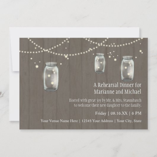 Invitation Firefly Mason Jar Rustic Country Mariages de nuit (Devant)