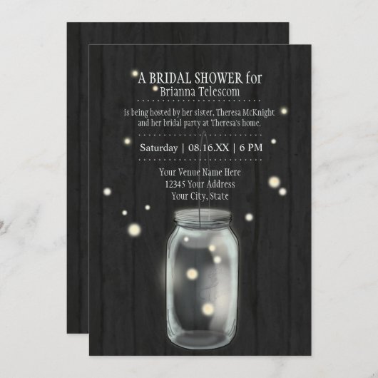 Invitation Firefly Mason Jar Rustic Country Mariages de nuit (Devant / Derrière)