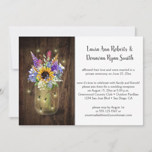 Invitation Firefly Mason Jars Réception Fleur sauvage Seuleme (Devant)