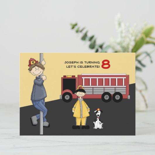 Invitation Fireman Birthday Party (Debout devant)