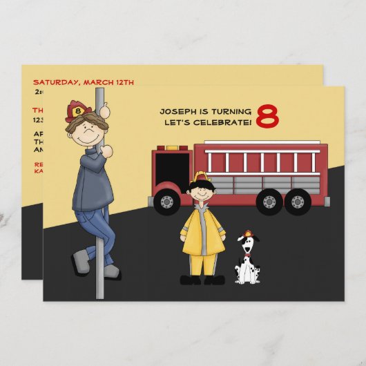 Invitation Fireman Birthday Party (Devant / Derrière)