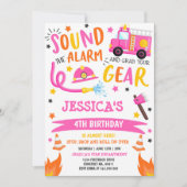 Invitation Firetruck Anniversaire Pink Firefighter (Devant)