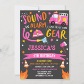 Invitation Firetruck Anniversaire Pink Firefighter (Devant)