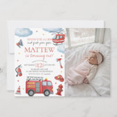 Invitation Firetruck Birthday Invite With Photo (Devant)