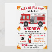 Invitation Firetruck Birthday Party for boy (Devant / Derrière)