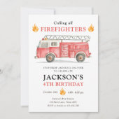 Invitation Firetruck Calling All Firefigthers Boy Birthday (Devant)