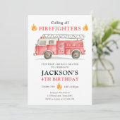 Invitation Firetruck Calling All Firefigthers Boy Birthday (Debout devant)
