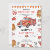 Invitation firetruck party firefighter vehicle baby shower (Devant)