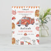 Invitation firetruck party firefighter vehicle baby shower (Debout devant)