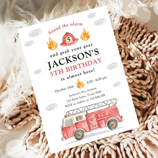 Invitation Firetruck Sound the Alarm Fireman Boy Birthday