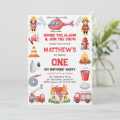 Invitation Firetrucks Boy 1st Birthday | Cute Little party (Debout devant)