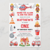 Invitation Firetrucks Boy 1st Birthday | Cute Little party (Devant)