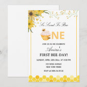 Invitation First Bee Day Birthday (Devant / Derrière)