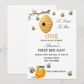 Invitation First Bee Day yellow honey 1st Birthday (Devant / Derrière)