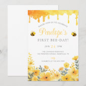 Invitation First Bee Day Yellow Wildflowers 1st Birthday (Devant / Derrière)