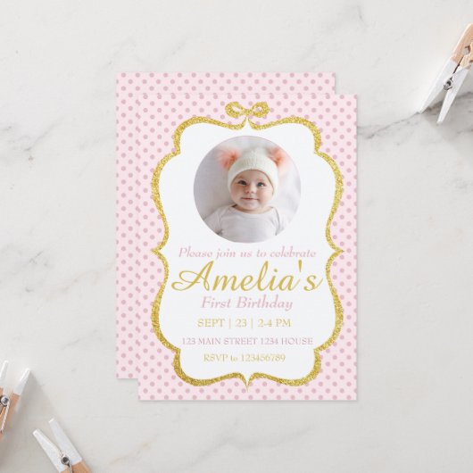 Invitation First Birthday Invite (Devant/Arrière en situation)