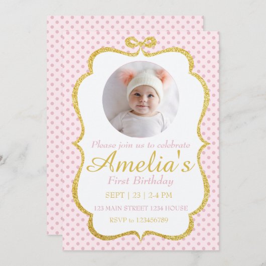 Invitation First Birthday Invite (Devant / Derrière)