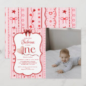 Invitation First Birthday valentine baby birthday party (Devant / Derrière)