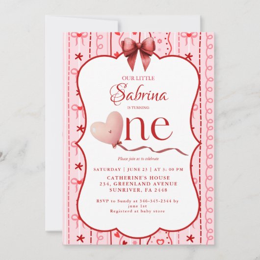 Invitation First Birthday valentine baby birthday party (Devant)