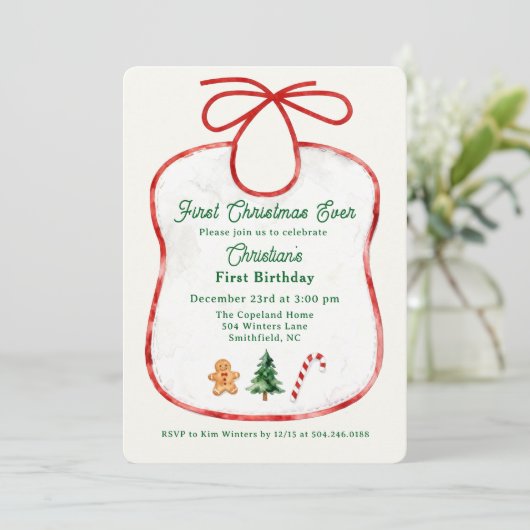 Invitation First Christmas Ever Bib First Birthday (Debout devant)