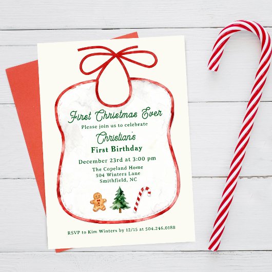 Invitation First Christmas Ever Bib First Birthday