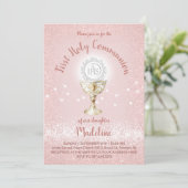 Invitation First Communion Catholic girl pink (Debout devant)