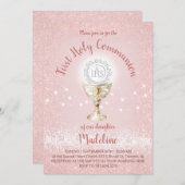 Invitation First Communion Catholic girl pink (Devant / Derrière)
