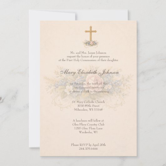 Invitation First Communion Chalice Host  Floral  (Devant)