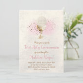 Invitation first communion  FAUX glitter and pink watercolor (Debout devant)